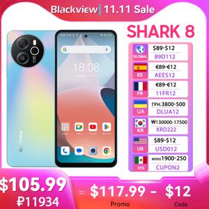 Blackview SHARK 8 언락 스마트폰, 안드로이드 13 휴대폰, Helio G99, 16GB, 128GB, 256GB, 6.78 인치, 2.4K 디스플레이, 64MP 핸드폰 NFC