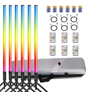 TL-130Plus 충전식 배터리 RGB LED 네온 튜브 조명, 스탠드 브래킷 포함, DJ 댄스 무대 파티 이벤트, 두 조명 모두 6 개