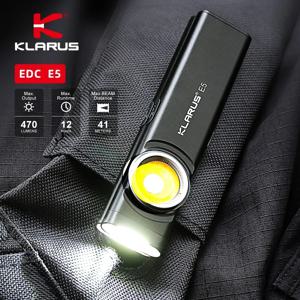 Klarus E5 COB 손전등 마그네틱 듀얼 라이트 토치, 8 가지 조명 모드, USB C 충전식 EDC 손전등, 비상 사용 스트로브