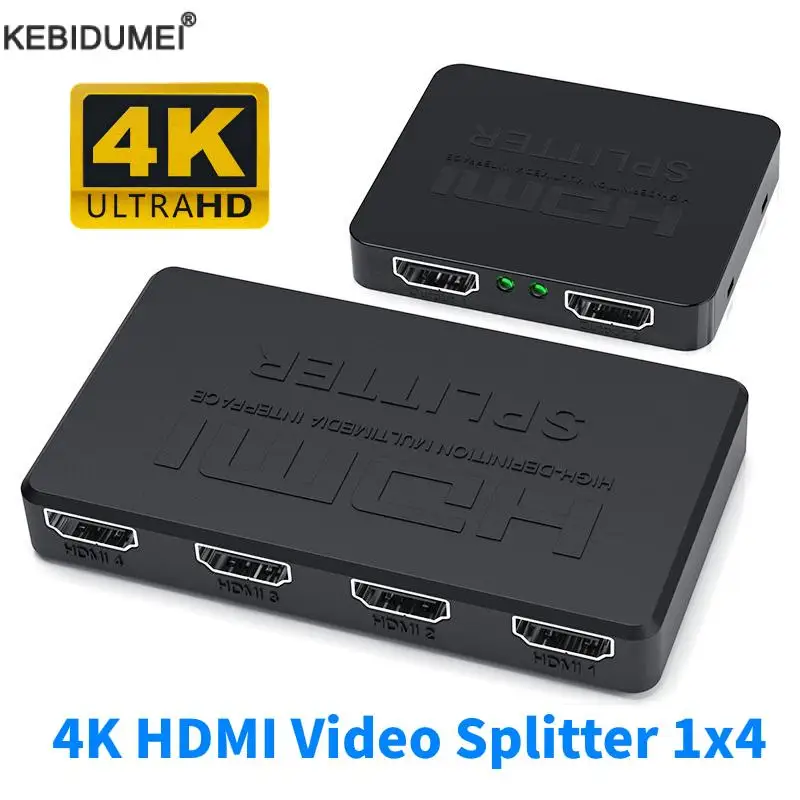 HDMI 호환 케이블 어댑터, PS4 노트북 모니터 TV 박스 프로젝터용, 1 in 4 Out HDMI 분배기, HD 4K 비디오 스위처, 1x4 허브