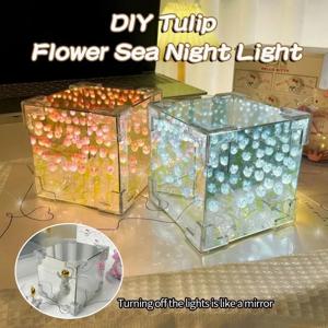 튤립 거울 야간 조명 DIY 튤립 LED 조명, 큐브 모양 아크릴 분위기 조명, 핑크, 파란색, 보라색, 홈 데코, 20 개, 30 개