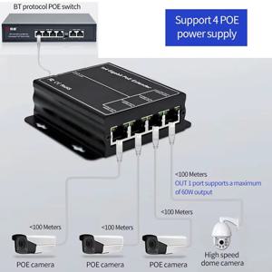 4 포트 기가비트 POE 익스텐더, 100/1000Mbps, 90W, 1in 4 Out PoE 리피터, DIN 레일 네트워크 VLAN, 48V POE 카메라, 무선 AP CCTV