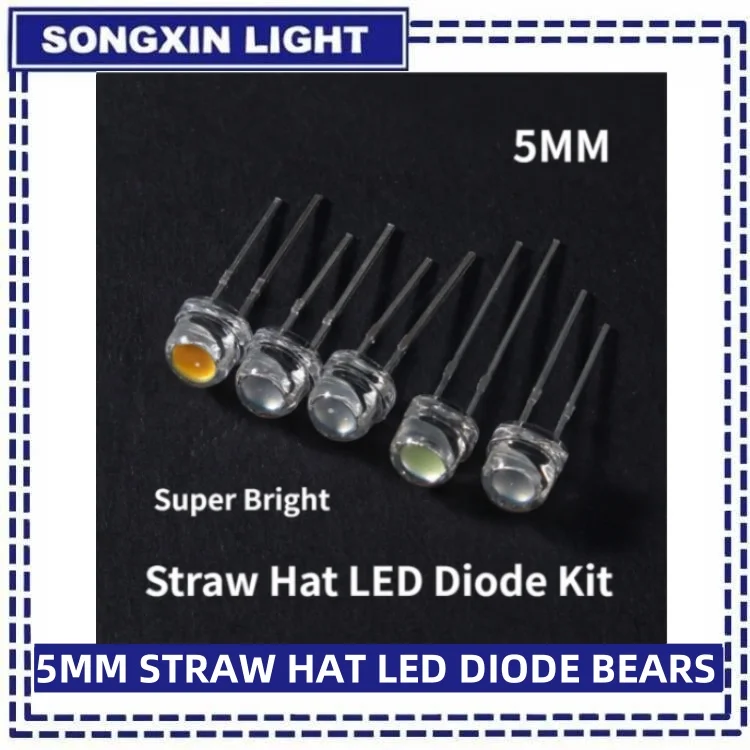 빨대 모자 LED 5mm 슈퍼 브라이트 LED 다이오드, F5 발광 다이오드, 블루, 그린, 레드, 옐로우, 화이트, DIY 전자, 50 개, 100 개