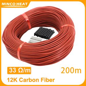 Minco Heat Minco Heat 레드 탄소 섬유 난방 케이블, 적외선 따뜻한 바닥, 바닥 난방 키트, 롤 200 미터, 12K, 33 Ohm/m