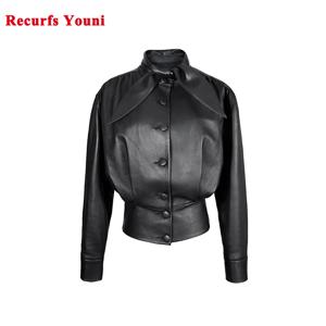 Roupas-겨울 유럽 스타일 정품 가죽 코트 여성용, 100% 천연 피부, 귀여운 토끼 귀 칼라, 타이트 허리, 얇은 자켓