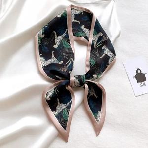 실크 롱 스카프 여성 레오파드 플라밍고 프린트 럭셔리 헤어 밴드 좁은 스카프 Small Neckerchief Summer Headband Ribbons 여성