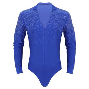 Mens Shiny Rhinestones 라틴 탱고 룸바 댄스 셔츠 v 넥 스탠드 칼라 긴 소매 볼룸 레오타드 바디 슈트 셔츠 탑스