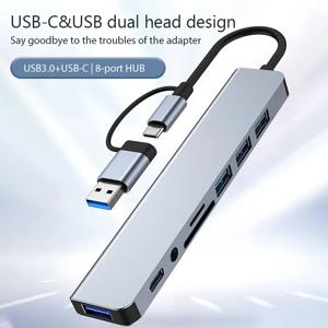 고속 USB C 멀티 스플리터, PC, 노트북, 맥북 프로, 스위치용, 8 인 2, 타입C, USB3.0, TF, PD, 3.5mm 오디오, 5 인 2 허브