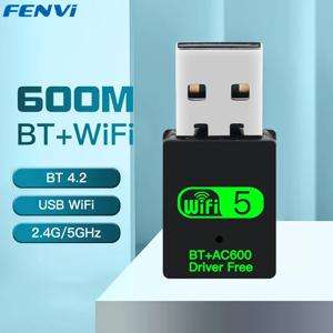 FENVI 600Mbps USB WiFi 블루투스 어댑터 2in1 동글 듀얼 밴드 2.4G 5GHz USB Wi-Fi 5 네트워크 무선 Wlan 수신기 드라이버 무료