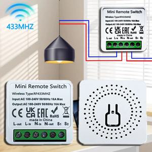 RF433 스마트 무선 스위치 릴레이 모듈 램프 LED 조명 컨트롤러, AC 100V ~ 240V 16A 리시버 연결 스위치 단추 벽 패널