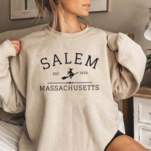 Salem Massachusetts 여성용 크루넥 할로윈 맨투맨 마녀 스웨터, 할로윈 마녀 스웨터, 그래픽 후드 탑