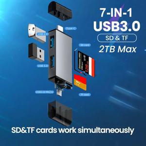 7 in 1 멀티 스마트 카드 리더, USB 3.0 C 타입-SD TF 메모리 카드 플래시 드라이브 어댑터, PC 노트북 액세서리