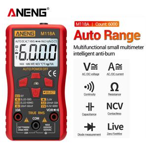 ANENG M118A 디지털 미니 멀티미터 테스터, True Rms 자동 멀티미터 트랜지스터 미터, NCV 데이터 홀드 6000 카운트 손전등 포함