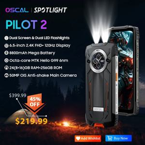 OSCAL PILOT 2 견고한 스마트폰, Helio G99, 6.5 인치, 120Hz, 8GB, 256GB, 듀얼 LED 손전등, 8800mAh, 월드 프리미어