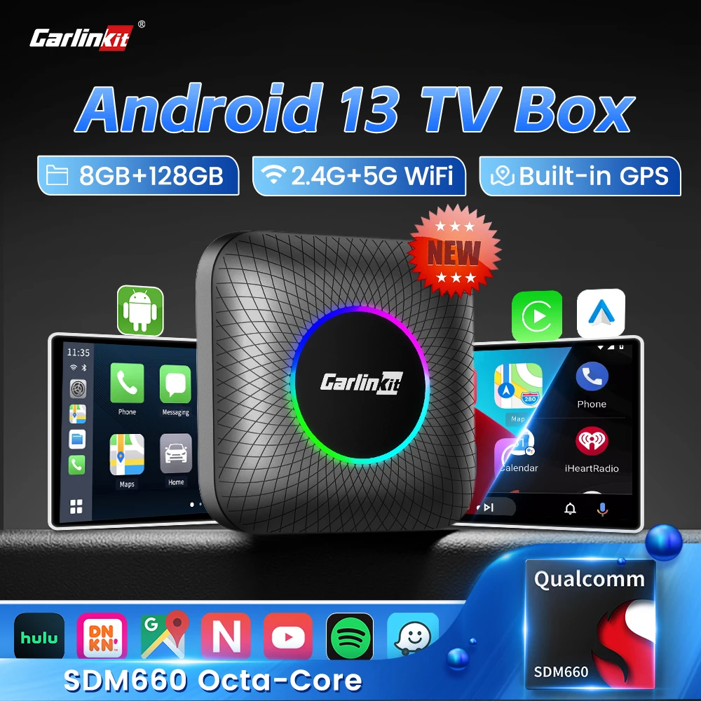 CarlinKit OEM 차량용 무선 카플레이 Ai 박스, 안드로이드 13 TV 박스, SDM660, 8G + 128G, 4GLTE BT WiFi 스트리밍 박스