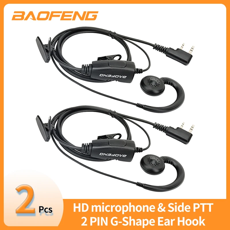 BAOFENG G 모양 이어 후크 헤드셋 이어피스 PTT, Baofeng UV5R UVS9 UV-13 UV-17 UV-21 UV16 프로 플러스 워키토키용, 2 핀