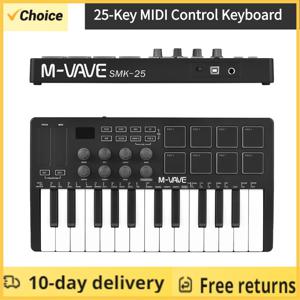 M-VAVE 미니 휴대용 USB MIDI 제어 키보드, 25 키 속도 감지 키, 8 RGB 백라이트 패드, 8 노브 MIDI 키보드