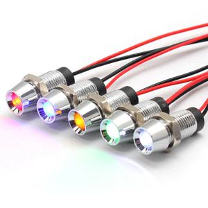 FILN 금속 신호 램프 표시등, 8mm, 빨간색, 노란색, 파란색, 녹색, 흰색, 12V, 20cm 케이블 LED