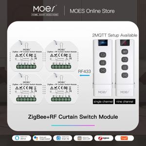 MOES 지그비 스마트 RF433 커튼 스위치 모듈, 전동 롤러 셔터 블라인드 모터, 2MQTT 스마트 라이프 앱, 알렉사 구글 홈