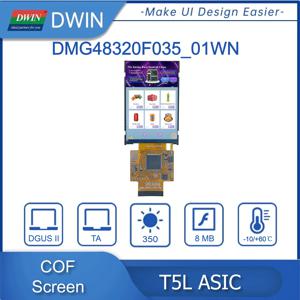 DWIN 초박형 초경량 COF 구조 OCA 본딩, 3.5 인치 HMI TFT LCD, 320*480 해상도, IPS 262K 색상, DMG48320F035_01W