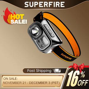 SUPERFIRE 미니 충전식 강력한 헤드 램프, 하이킹 캠핑, USB C 헤드 라이트, LED 센서 헤드 라이트, 작업용 프론트 헤드 램프