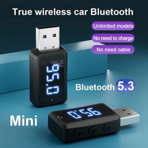 차량용 블루투스 5.3 미니 USB 송신기 수신기, LED 디스플레이, 핸즈프리 통화 키트, 자동 무선 오디오, FM02 라디오