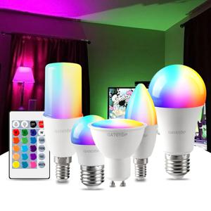 LED RGB 전구, 스마트 네온 월 RGBW 바, 홈 데코, Bombillas, T37, C37, A60, E27, E14, B22, AC120V, 230V, 6W, 10W, IR 원격 제어