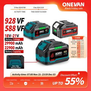 ONEVAN 충전식 리튬 이온 배터리, 전기 렌치 전동 공구, 마키타 18V 배터리용, 22900mAh, 29900mAh, 588VF, 928VF