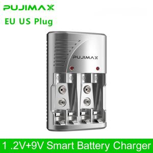 PUJIMAX 스마트 배터리 충전기, Aaa AA NiMH NiCd 배터리 어댑터, 1.2V AA AAA 충전식 배터리, 9V 충전기, 2A 3A 용, 4 슬롯