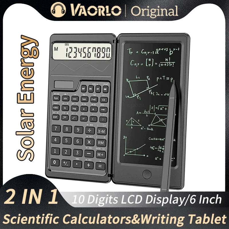태양광 발전 과학 계산기 및 6 인치 쓰기 태블릿, 접이식 10 자리 LCD 디스플레이, 사무실 학생 교사 회계사