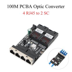 광섬유 미디어 컨버터, 4 RJ45-2 SC A + B 광학 커넥터, PCBA 보드, 이더넷 스위치, 블랙, 100M, 1310nm, 1550nm 포트, 20km