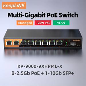 KeepLink 멀티 기가비트 관리 스위치, 8-2.5Gbps PoE 및 1-10Gb SFP + 업 링크, 9 포트