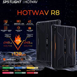 HOTWAV 견고한 태블릿, 안드로이드 14, 10.1 인치 HD + 10800mAh, 아이패드 5MP + 13MP 카메라, 12(4 + 8)GB + 128GB 충전 OTG 리버스 태블릿 PC, R8, 신제품