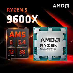 AMD Ryzen 5 9600X 프로세서, 5.4GHz, 6 코어, 12 스레드, 38MB 게임 캐시, 4NM TDP, 65W 소켓, AM5 게임용 CPU, Zen 5 통합 그래픽