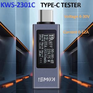 KWS-2301C C타입 전류 및 전압 모니터, DC 4-30V 0-12A 전력 계량기 테스터, PD 배터리 용량, 디지털 LCD 디스플레이 계량기