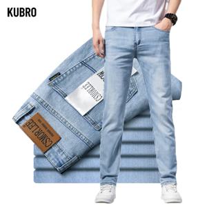 KUBRO 남성용 클래식 브랜드 캐주얼 청바지, 레트로 슬림 스트레치 코튼 바지, 자수 진 옴므 데님 바지, 하이 퀄리티