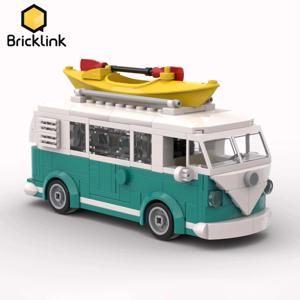 Bricklink 10220 테크니컬 자동차, VW T1 캠핑카 밴, 터키석 시티 스피드 챔피언 트럭 세트, 빌딩 블록, 어린이 장난감, 크리스마스 선물