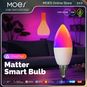 MOES 투야 마터 와이파이 스마트 전구, 밝기 조절 LED 조명, 16 만 RGB 색상, E14 촛불 램프, 음성 제어, 알렉사 구글 홈