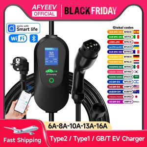 AFYEEV 휴대용 IEC62196-2 EV 충전기 타입 1 SAE J1772 전기차 충전기, GBT EVSE 충전 케이블, 와이파이 블루투스, 3600W