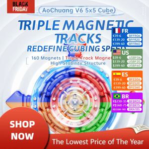 JudyCube Moyu AoChuang V6 5X5 UV 마그네틱 매직 스피드 큐브, 스티커리스 Aochuang 5x5 V6 전문 피젯 장난감