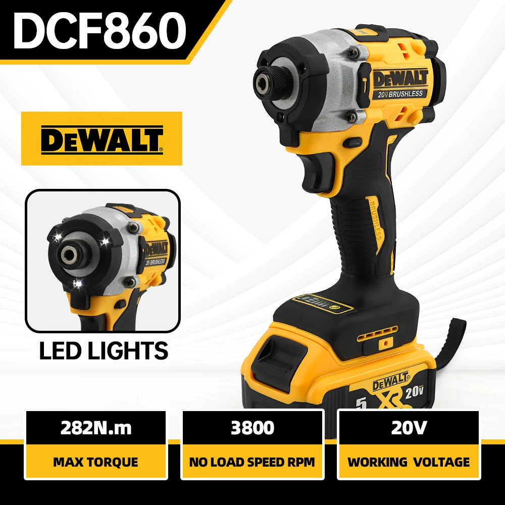 DEWALT 배터리 무선 컴팩트 드릴/드라이버, 다기능 브러시리스 임팩트 전기 드릴 전동 공구, DCF860, 20V