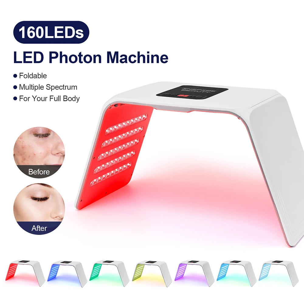 160 LED 접이식 LED 광자 기계 뷰티 살롱 가정용 LED 얼굴 바디 스파 마스크, PDT 기계 얼굴 LED 마스크, 스킨 케어, 7 가지 색상