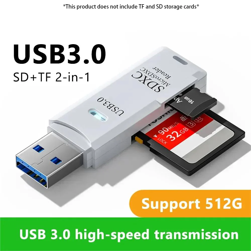 다기능 고속 USB 3.0/2.0 카드 리더기, TF + SD 컴퓨터, 태블릿 카메라, 노트북, 자동차 장착 지원, 2-in-1