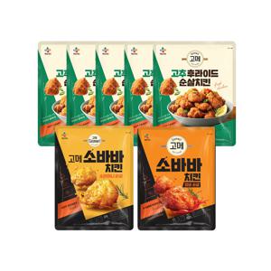 고메 고추후라이드 순살치킨 450g x5개+소바바 소이허니 순살 375g x1개+소바바 양념 순살 375g x1개