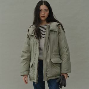 goose down half hooded coat (light khaki)