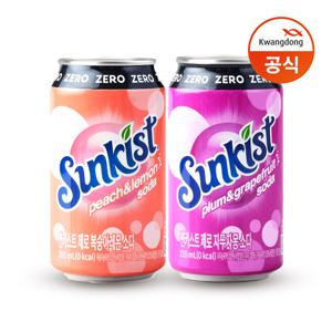 썬키스트 제로 복숭아레몬 소다+ 자두자몽 소다 355ML 각 12입(총24입)