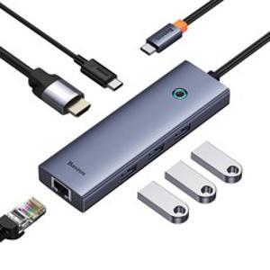 베이스어스 UltraJoy 6in1 허브 Type-C to HDMI4K@60Hz*1+USB 3.0*3+PD*1+RJ45*1, 그레이, 1개