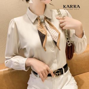 KARRA (77까지)펄버튼셔링블라우스+스카프SET_A3F0403