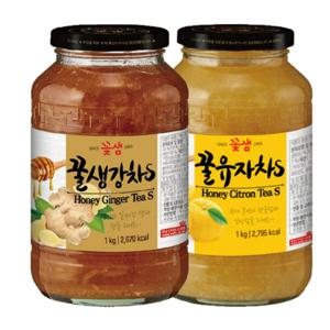 총2병 학교간식 꽃샘 꿀생강차S 1kg+꿀유자차S 1kg 쨈 빵 스프레드 꿀유자 꿀차 꿀 유자차 국산유자 시럽