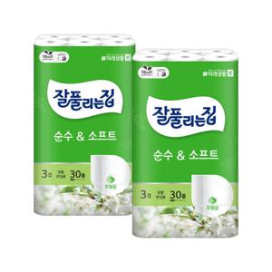 잘풀리는집 순수앤소프트 두루마리휴지 천연무형광30롤X2개